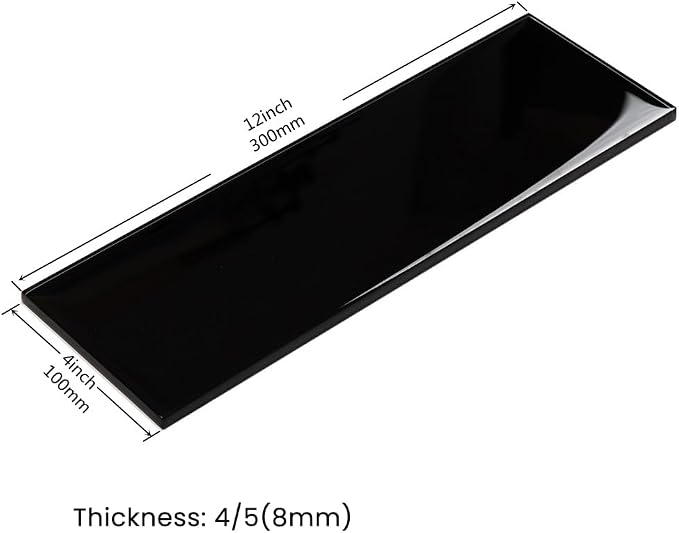 Black Glass Subway Tile 4 x 12 Inch for Kitchen Backsplash Bathroom Shower Wall Pack of 12 Pcs 4 sq.ft