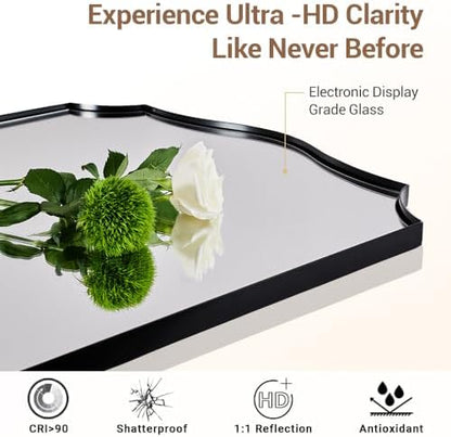 ANDY STAR 24"x30" Black Scalloped Mirror, Bathroom Mirrors for Over Sink, Black Framed Mirror with Elegant Curved Scallop Design, Premium Stainless Steel Thin Frame, Hangs Horizontally or Vertically
