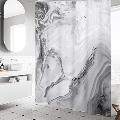 Grey Marble Fabric Shower Curtain, Abstract Watercolor, 72 x 72 Inches