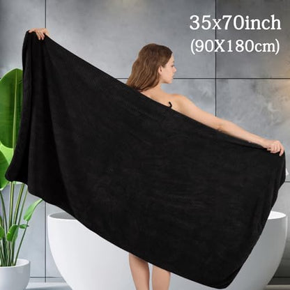 Ycosy 4 Pack Extra Large Microfiber Bath Towels Set,35x70 inches,600GSM,Less Lint Highly Absorbent Super Soft & Quick Dry,Oversized Bath Towels,Perfect for Bathroom Gym Pool,Black