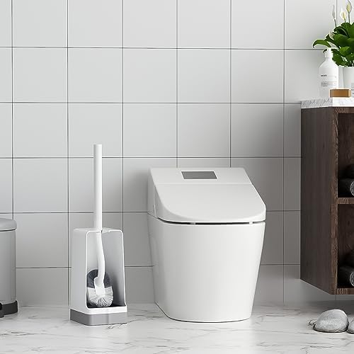 Marbarsse Bathroom Toilet Bowl Brush and Holder, Curved Design Dismount Toilet Brush for Deep Cleaning Under Rim, Best Toilet Brush Set, CompactToilet BowlCleaner Brush for Bathroom, 1 Pack