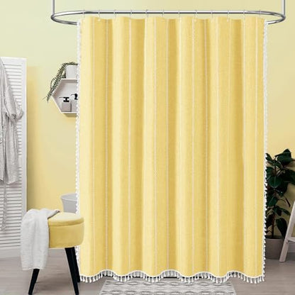BTTN 60x72 Boho Farmhouse Linen Heavy Duty Cloth Shower Curtain Set, Yellow