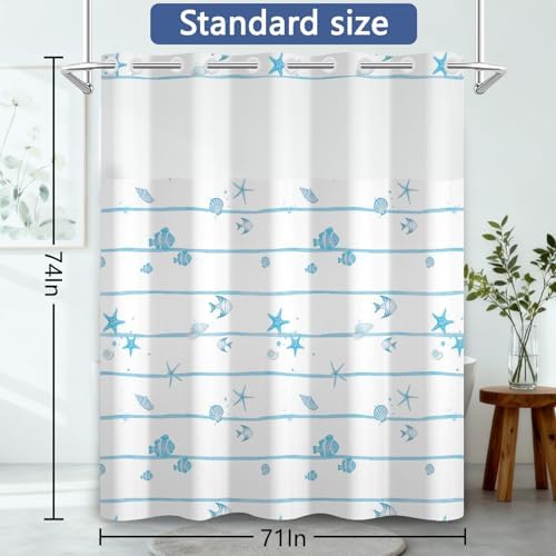 No Hook Shower Curtain with Snap in Liner 71x74 Inch