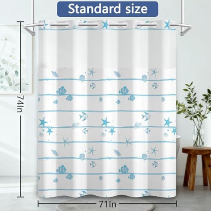 No Hook Shower Curtain with Snap in Liner 71x74 Inch