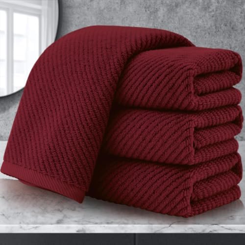 VOOVA & MOVAS Hand Towels 4PC, 100% Cotton, 18x28 in, Burgundy Red