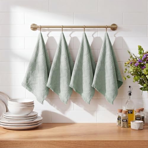 HunnmingRe 4 Pack Boho Hand Towel for Kitchen, Mint Green