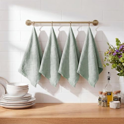 HunnmingRe 4 Pack Boho Hand Towel for Kitchen, Mint Green