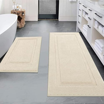 SHACOS Soft Microfiber Bathroom Rugs Set of 2 Pieces, Light Beige