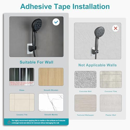 GwernKB Shower Head Holder Strong Adhesive No Drilling Wall Mount Adjustable Handheld Showerhead Bracket for RV Kids Bathroom Shower,Fix Firmly and Use Conveniently (Black, 2)