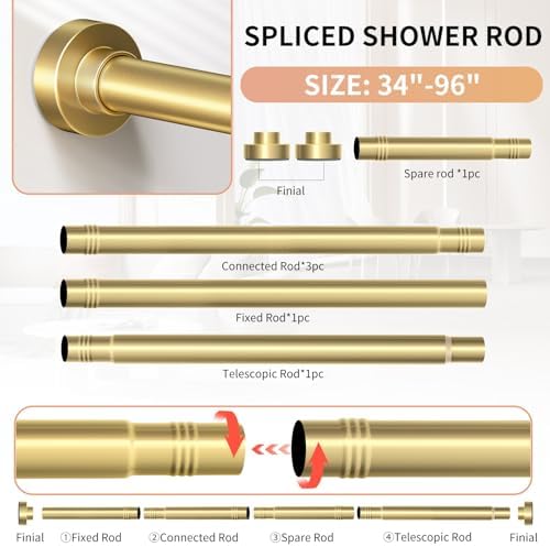 Gold Shower Curtain Rod 34-96 Inch (2.8-8ft) Adjustable Shower Rod
