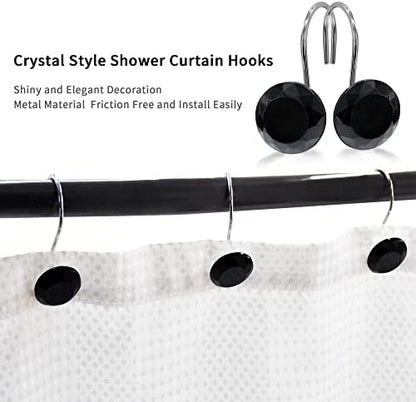 Black Diamond Crystal Bling Shower Curtain Hooks Rings for Bathroom,12PCS