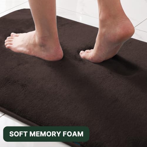 H.VERSAILTEX Bath Mat Memory Foam Set Bathroom Rug Set Flannel Velvety Bath Mat Luxury Extra Soft and Absorbent Non Slip Rugs for Bathroom/Bedroom Washable(Curved Set 24"x 36" Plus 20"x 24"U, Brown)