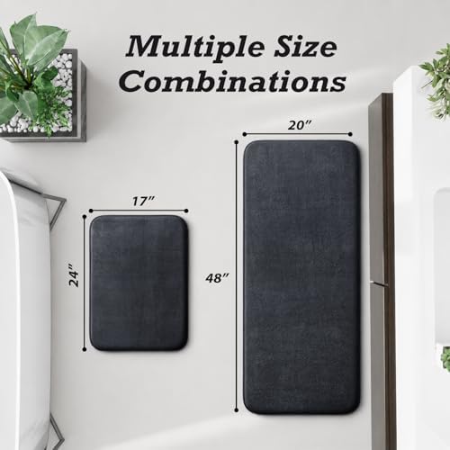 HUXMEYSON Bathroom Rugs Sets 2 Piece, Non-Slip & Quick Dry Bath Mat Set, Ultra Soft Velvet Bath Rugs for Bathroom, Toilet and Shower Floor, Dark Grey