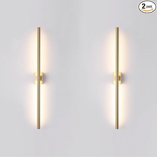 Only Suitable for Small Junction Box Set of 2 Hardwired 32 Inch Long Gold Wall Sconce Indoor Waterproof Linear Mirror Vanity Wall Light for Bathroom Bedroom Living Room (2 Pack, 32'', Gold, Dimmable)