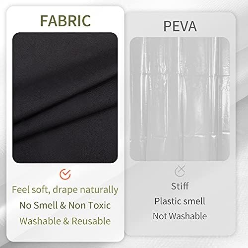 ALYVIA SPRING Waterproof Fabric Shower Curtain Soft Hotel Quality - 3 Magnets at Bottom, Premium Black Shower Curtain Liner for Bathroom, Light-Weight Cloth & Washable - 72x72, Black (Pack of 3)