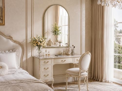 Champagne Bronze Mirror for Bathroom, 24"x40" Arched Beaded Mirror