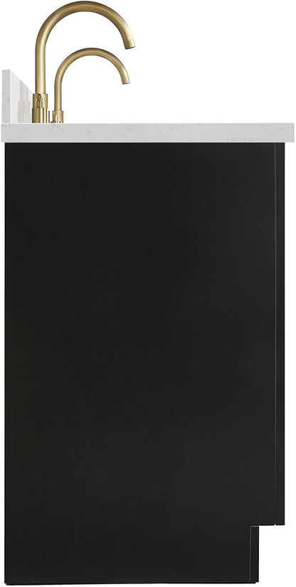 ARIEL Loren 72-inch Bathroom Vanity with Sink,Solid Wood, 1.5-inch Carrara White Quartz Countertop, Double Rectangular Porcelain Sink, 4 Soft Closing Doors, 3 Dovetail Drawers, Black