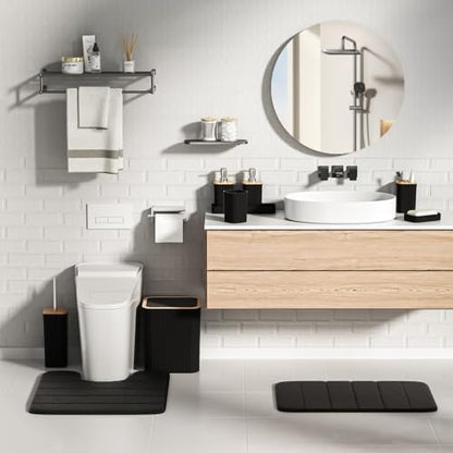 XLHOMO Bathroom Set - 25PC Black Bathroom Set with Shower Curtain and Rugs, Bathroom Accessories Set, Black Shower Curtain Set with Bathroom Trash Can