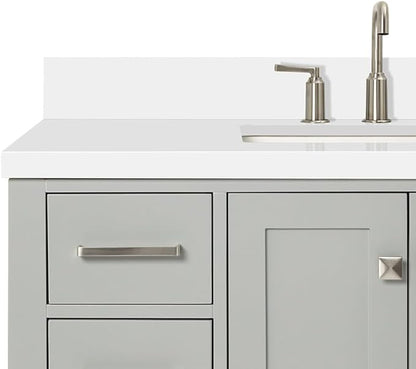 ARIEL Cambridge 42-inch Bathroom Vanity with Sink,Solid Wood, 1.5-inch Pure White Quartz Countertop & Backsplash, Single Rectangular Porcelain Sink, 2 Soft Closing Doors, 9 Dovetail Drawers, Grey