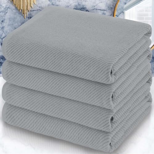 VOOVA & MOVAS Bath Towels 4PC, 100% Cotton, 30x56 in, Gray