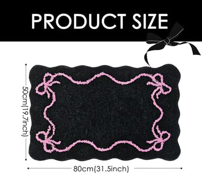 Mocsicka Pink Bow Bath Mat Cute Bow Bathroom Rug Super Soft Absorbent Black Pink Bathroom Rugs Non Slip Bath Mat Machine Washable Rug for Bathrooms 20x32 inches