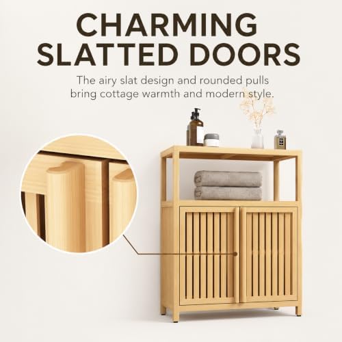 Bamboo Storage Cabinet, Natural Freestanding Bathroom Cabinet