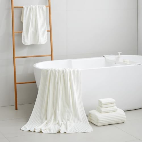 6 Piece Bath Towel Set, 40"x80" Oversized Bath Sheets, White