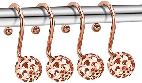 CHICTIE Rose Gold Shower Curtain Hooks Rings,Set of 12 Decorative Shower Curtain Hooks,Metal Rustproof Shower Rings for Bathroom