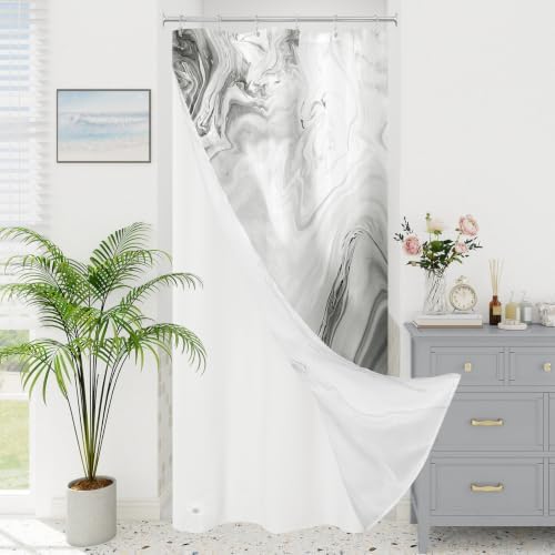 3 in 1 Grey Marble Shower Curtain Set with PEVA Liner & 12 Hooks, 36 x 72