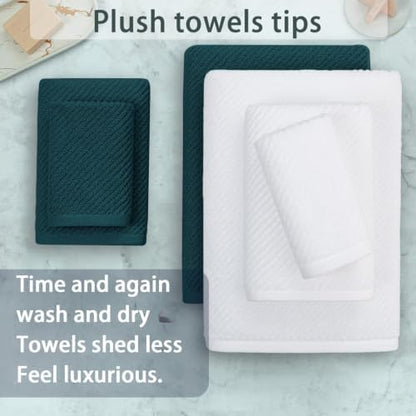 VOOVA & MOVAS 6PC Towel Set, 100% Cotton, Deep Turquoise White