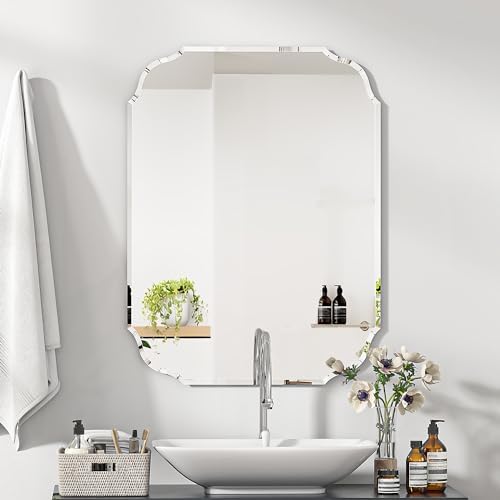 Silver Wall Mirror-Beveled Edge Frameless Mirror for Bathroom, Vanity, Bedroom, Rectangle Mirrors （28X20inch）