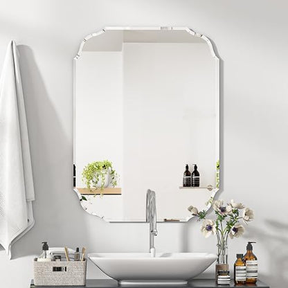 Silver Wall Mirror-Beveled Edge Frameless Mirror for Bathroom, Vanity, Bedroom, Rectangle Mirrors （28X20inch）