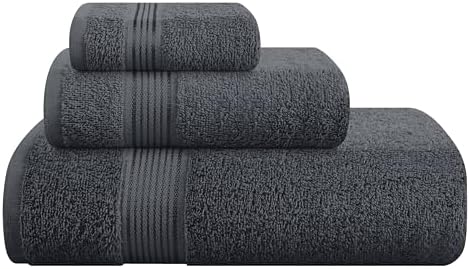 Belizzi Home Ultra Soft 3 Pack Cotton Towel Set, Contains a Bath Towel 28x55 inch, a Hand Towel 16x24 inch & a Wash Coth 12x12 inch, Ideal Everyday use, Compact & Lightweight - Charcoal Grey