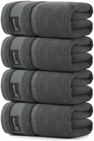REDKISS 4 Pack Large Bath Towels Set, 100% Cotton, 31x63 in, Heavyweight 760G, Highly Absorbent & Quick Dry, Super Soft Luxury Towels for Bathroom,Hotel Collection - Dark Gray