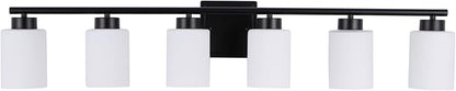 6 Light Bathroom Light Fixtures, 40 Inches Vanity Lights for Mirror, Black Vanity Lighting Fixtures with Milky White Glass Shades