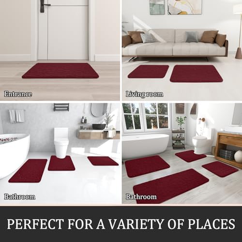 YIHOUSE Bathroom Rugs Mat Set, Memory Foam Bath Mat 5 Piece Red