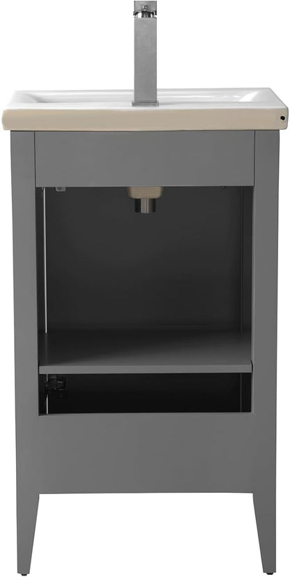 Vanity Art 20 inch Bathroom Vanity with Single Sink & Ceramic Top, Vanity Cabinet with Soft-Closing Door, Solid Wood Frame, Linear Pattern, Cashmere Gray, VA9120-G-MB,Matte Black Handles