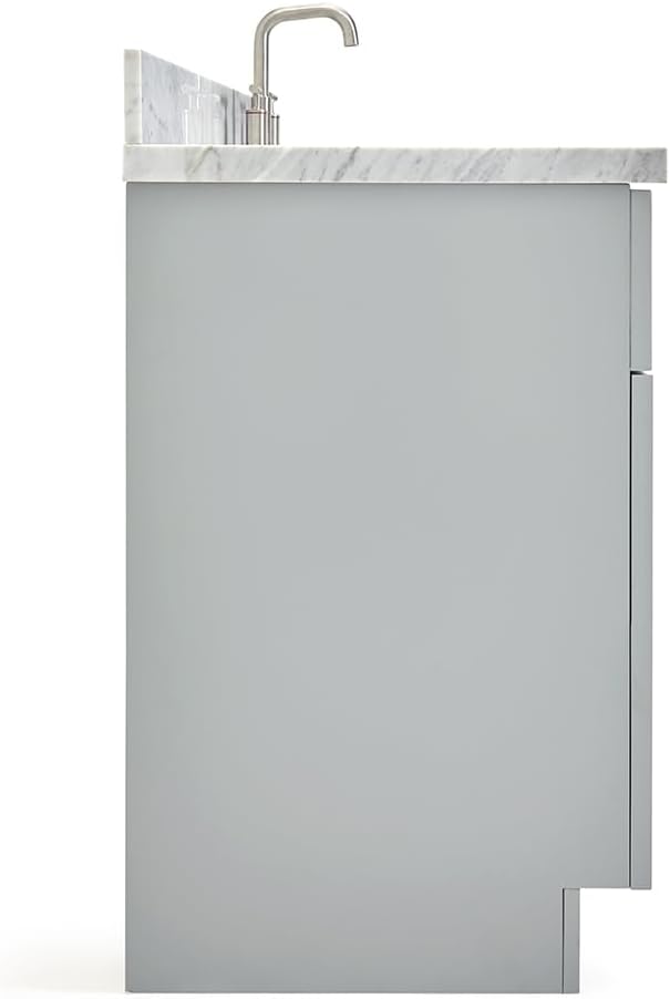 ARIEL Hamlet 60-inch Bathroom Vanity with Sink,Solid Wood, 1.5-inch Italian Carrara Marble Countertop & Backsplash, Double Rectangular Porcelain Sink, 4 Soft Closing Doors, 3 Dovetail Drawers, Grey