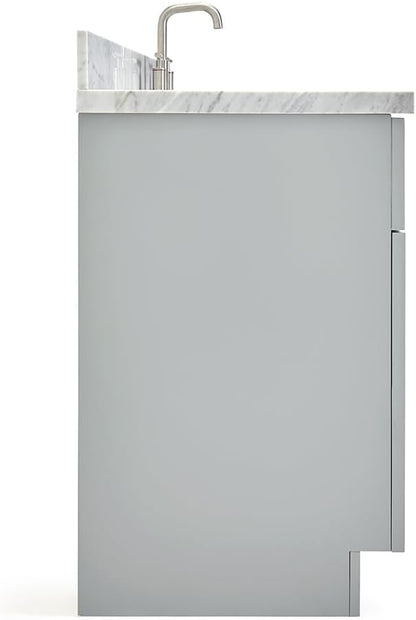 ARIEL Hamlet 60-inch Bathroom Vanity with Sink,Solid Wood, 1.5-inch Italian Carrara Marble Countertop & Backsplash, Double Rectangular Porcelain Sink, 4 Soft Closing Doors, 3 Dovetail Drawers, Grey