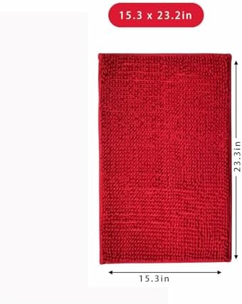 Chenille Bath Mat Microfiber Floor Mat Baby Bath Mat for Kids Washable Bathroom Dry Fast Water Absorbent Shower Mat Area Rug (15.3" x 23.2", Red)