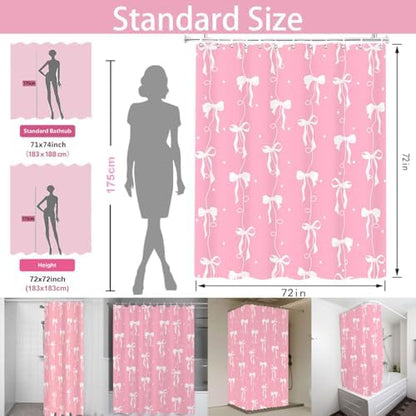 Bow Shower Curtain for Bathroom, Teen Girls Theme, Light Pink, 72x72In
