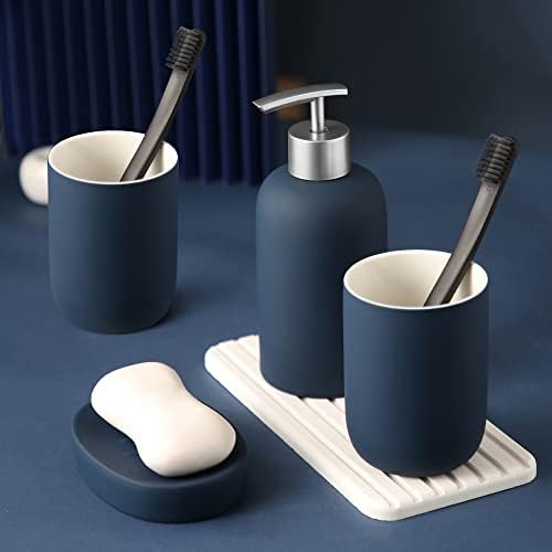 DUFU Blue Bathroom Accessory Set, 4 Pieces, Ceramic