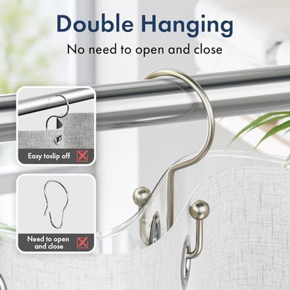 Bathway Shower Curtain Hooks Matte Nickel Shower Curtain Rings, 12 Pcs Double Hook Shower Curtain Hooks Rings Shower Curtain Hangers Rust Proof, Metal Shower Hooks for Bathroom Shower Curtain Rod