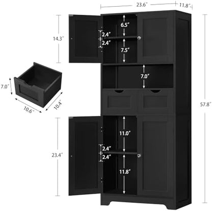TEENFON Tall Bathroom Storage Cabinet with 4 Doors & 2 Adjustable Shelves