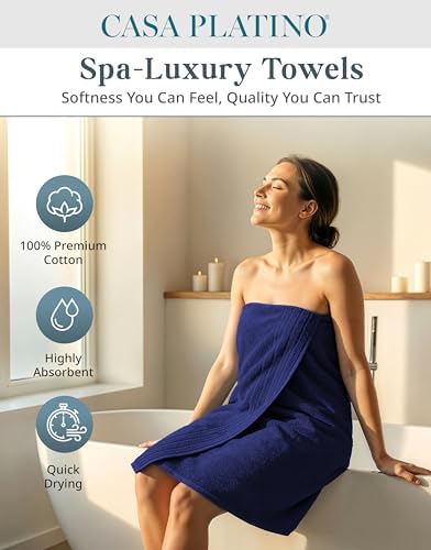 Casa Platino Towel Set for Bathroom Soft Absorbent Quick Dry 8 Piece - Navy