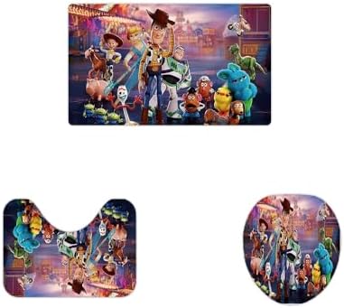 Cute Cartoon Shower Curtain Set 4 Piece with Non-Slip Rugs, Toilet Lid Cover and Bath Mat Cartoon Bathroom Decor 72 x 72inch (Toy)
