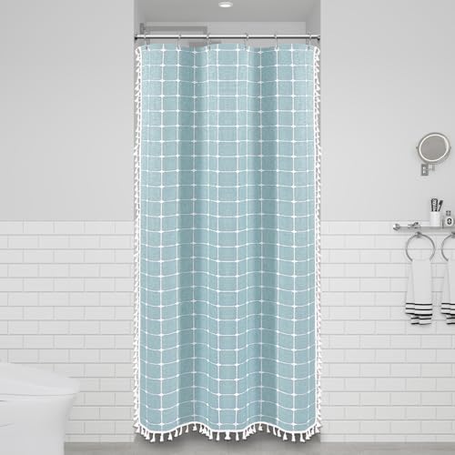 BTTN Stall Boho Farmhouse Linen Heavy Duty Shower Curtain, 36x72, Fog Blue