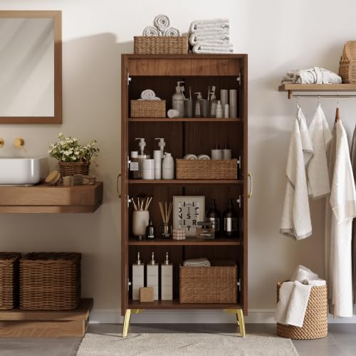 JASIWAY Tall Bathroom Storage Cabinet 57" Rattan Pantry Cabinet, Walnut