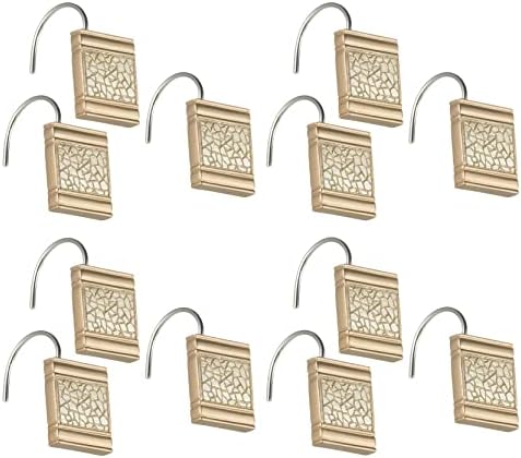 Zahari Home 13pc Sinatra Bathroom Shower Curtain Set - Gold Curtain & 12 Champagne Hooks - Luxury Fabric Bling Unique Beautiful Set