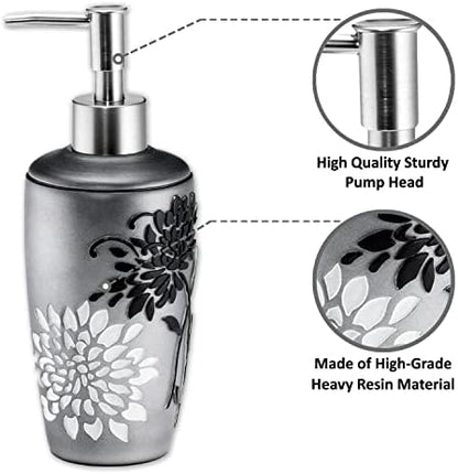 Zahari Home 4pc Erica Bathroom Accessories Sets Modern Classic Soap Dispenser, Tumbler, Tooth Brush Holder and Soap Dish Holder Unique Design Grey Bathroom Set